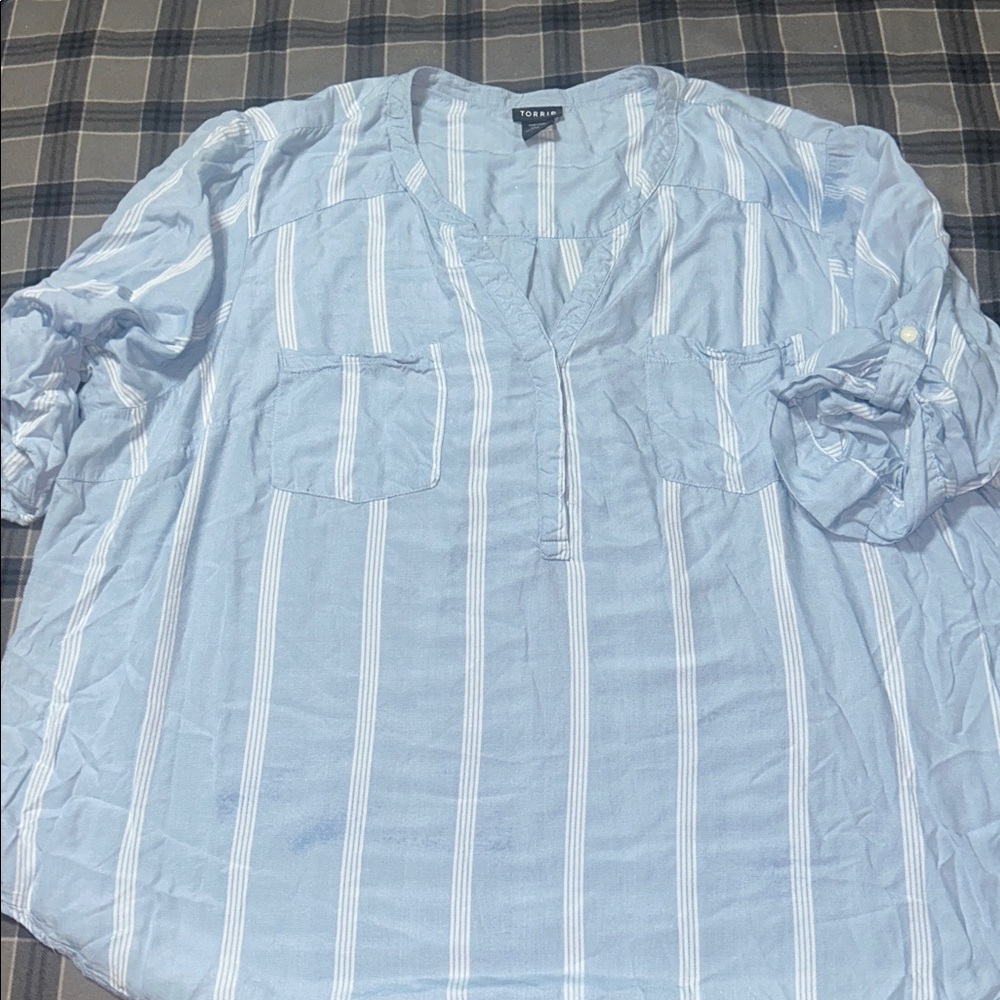 Torrid Light Blue Striped Button Down Shirt